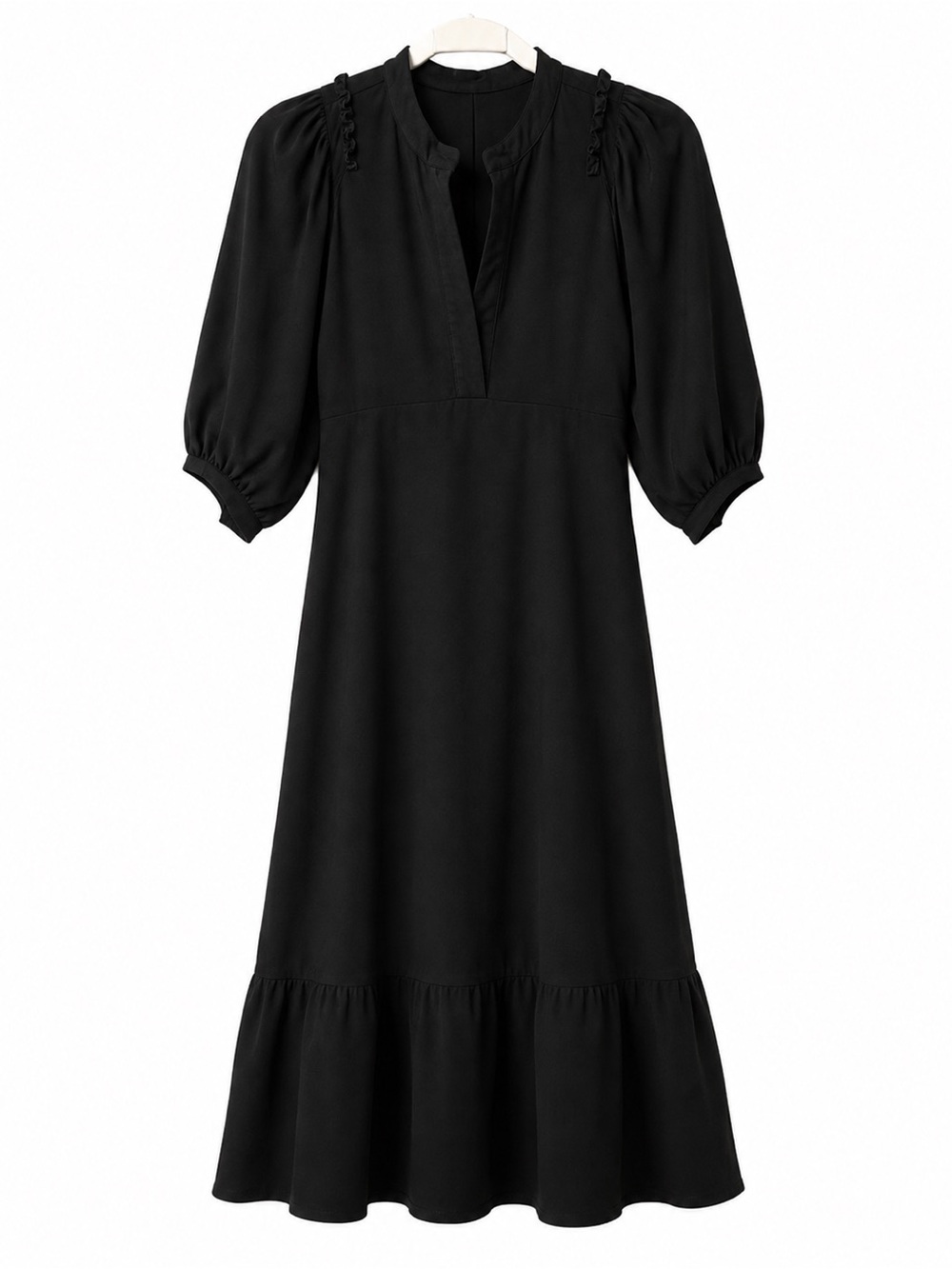 Umgee Black Puff Sleeve Ruffle Hem Dress – Size Large